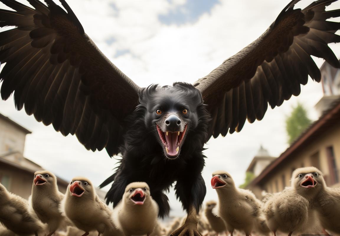 五黑犬勇斗老鹰抓小鸡：护院犬化身猛犬救小鸡，实录老鹰与狗搏斗守护战